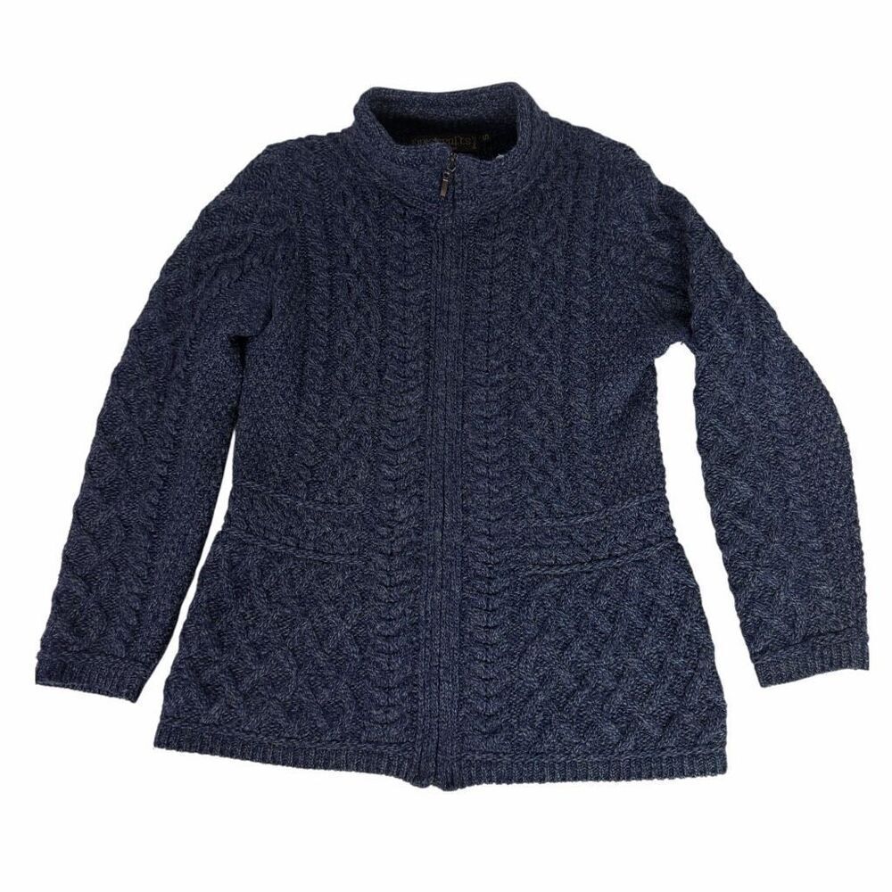 Inis Crafts Womens Small Merino Wool Cardigan Zip Front Ireland